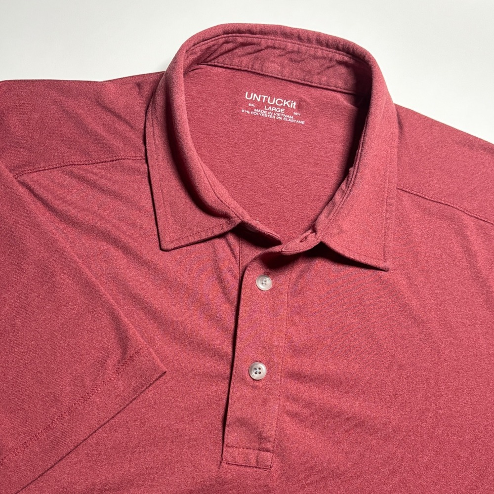 UNTUCKit Clavidor Performance Polo‎ Men Large Red Short Sleeve PreppyShirt